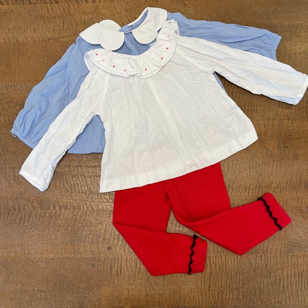 Jacadi Toddler 24M Scalloped Collar Shirts and Knit Pants Bundle